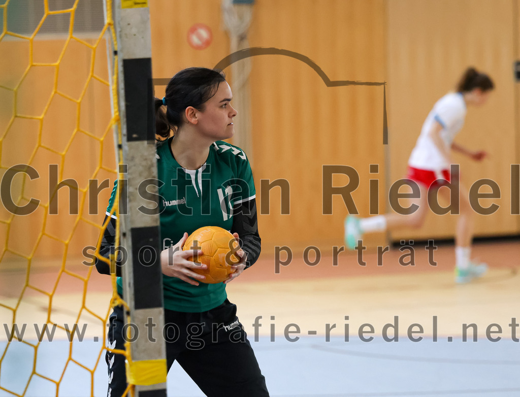 2023-03-18_015_SpVgg_Altenerding_II_gegen_HSG_Freising-Neufahrn_II | Erding, Deutschland, 18.03.2023:
Handball, Bezirksliga Frauen Altbayern 2022 / 2023, 14. Spieltag, SpVgg Altenerding II gegen HSG Freising-Neufahrn II, Endergebnis: 25:27

Torfrau Anna-Lena Schmitt (SpVgg Altenerding, #12)

Foto: Christian Riedel / fotografie-riedel.net