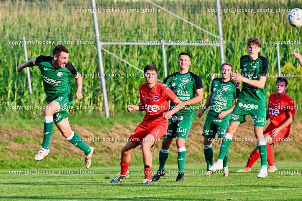 FC Lendorf vs. SC St.Veit | #9 Christian Kautz FC Lendorf, #5 Nico Wernig St.Veit,  #12 Felix Helmut Hutter FC Lendorf, #66 Luca Christoph Morgenstern FC Lendorf, FC Lendorf vs. SC St.Veit, FC Lendorf vs. SC St.Veit am 17.08.2024 in Lendorf (Thomas Morgenstern-Arena), Austria, (Photo by Bernd Stefan)