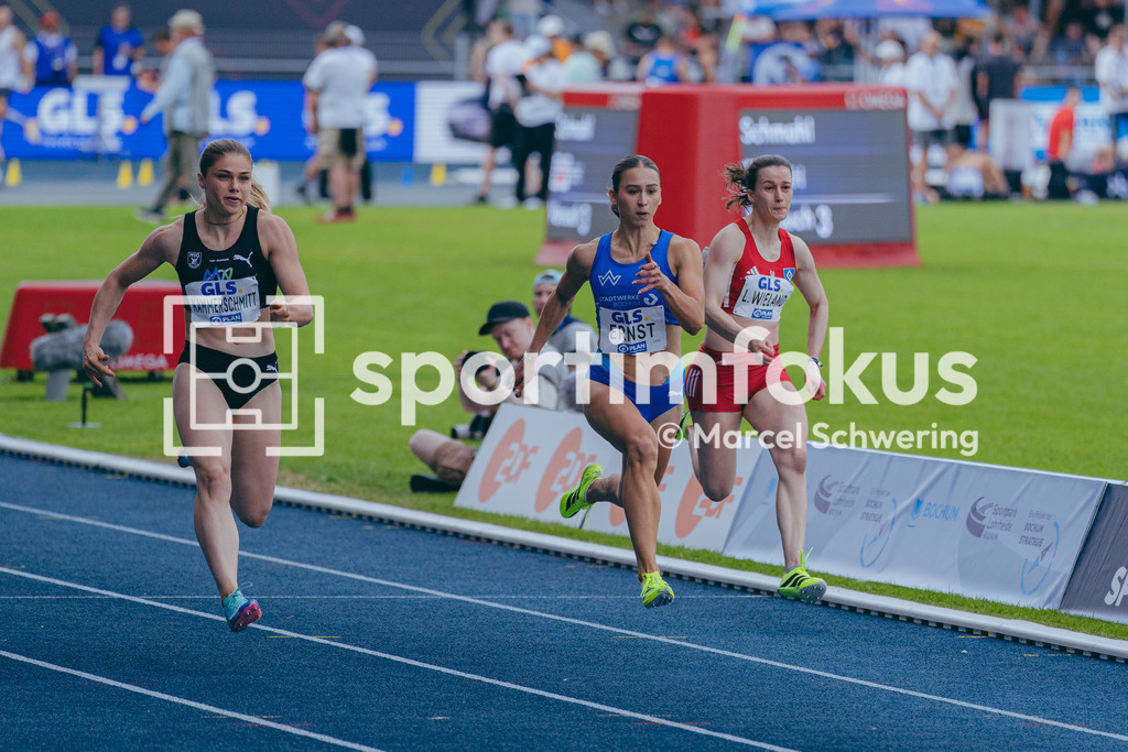 Deutsche Meisterschaften der Frauen und Männer 2026 | Sina Kammerschmitt, MTG Mannheim, Jolina Ernst, TV Wattenscheid 01, Lilly Wieland, LG Region Karlsruhe, 100-Meter-Lauf, Halbfinale, Deutsche Meisterschaften der Frauen und Männer 2026, Lohrheidestadion Bochum-Wattenscheid, 25.07.2026. Foto: Marcel Schwering / sportimfokus - Realisiert mit Pictrs.com