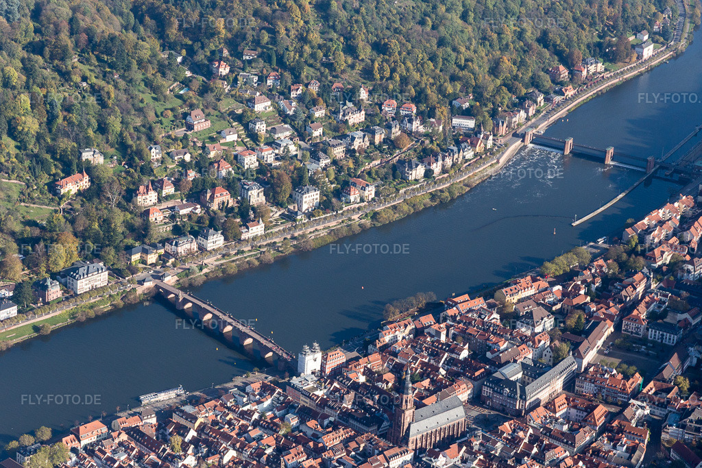 Luftbild: Alte Brücke, Ziegelhäuser Landstr im Ortsteil Neuenheim in Heidelberg im Bundesland Baden-Württemberg in Deutschland. Foto: IMG_104203.jpg vom 31.10.2017 durch Werner Riehm/FLY-FOTO.de