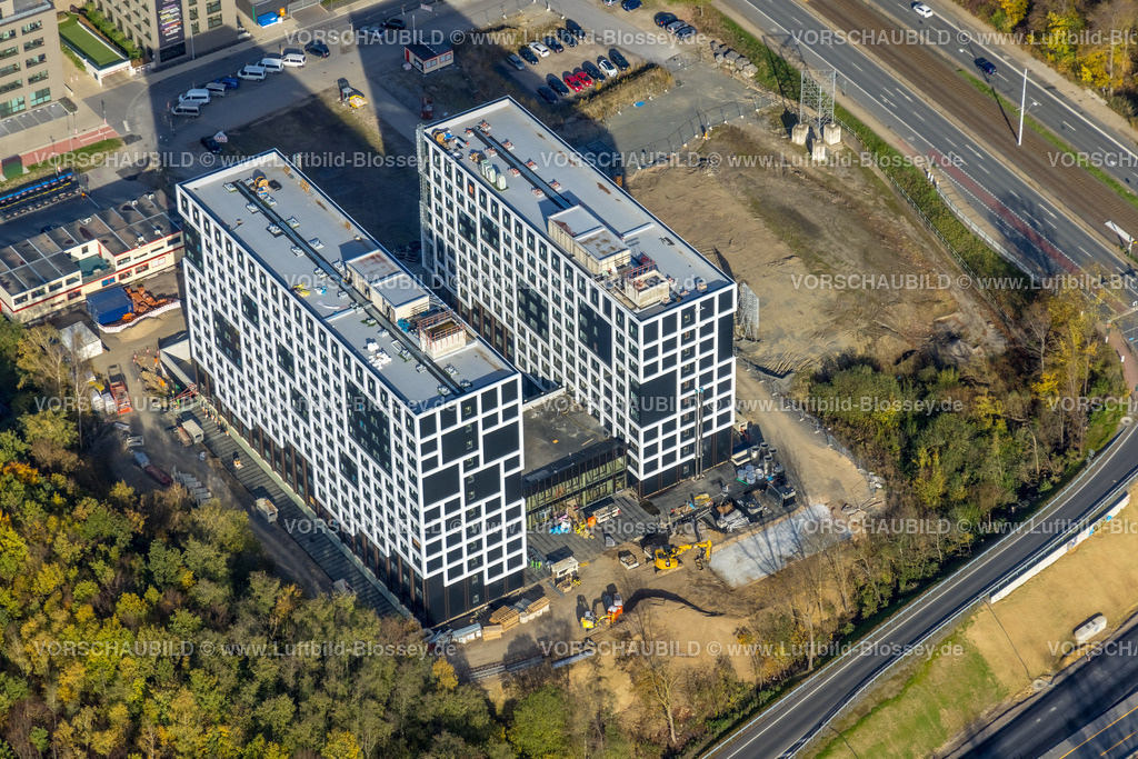 Bochum221100564 | Luftbild, Seven Stones Quartier, Baustelle und Neubau eines Gebäudekomplexes in Modulbauweise am Community Campus, Wiemelhausen, Bochum, Ruhrgebiet, Nordrhein-Westfalen, Deutschland