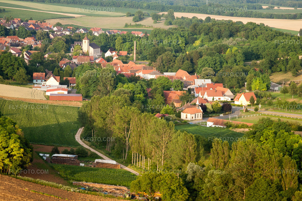 Aerial view: View of the town in Neewiller-près-Lauterbourg in the state Bas-Rhin, France.Photo: IMG_30632.jpg taken on 07/09/2010 by Werner Riehm/FLY-FOTO.comResolution of the original: 4752 x 3168 px