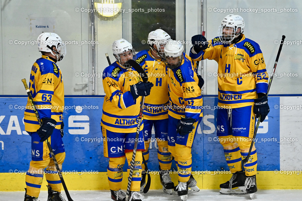 ESC SPARKASSE STEINDORF vs. EHC Althofen | Jubel EHC Althofen, #52 Duller Christoph EHC Althofen, #77 Lamereiner Leon EHC Althofen, #11 Witting Samuel EHC Althofen, ESC SPARKASSE STEINDORF vs. EHC Althofen, ESC SPARKASSE STEINDORF vs. EHC Althofen am 06.03.2026 in Steindorf (Ossiachersee Halle), Austria, (Photo by Bernd Stefan)