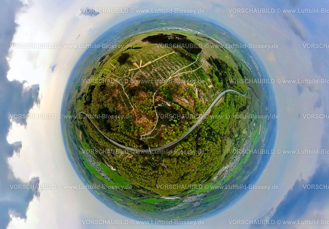 Burbach240590156GrosserStein | Luftbild, Waldgebiet und NSG Naturschutzgebiet Großer Stein mit Bundesstraße B54, Kuppe Basaltblockade, Erdkugel, Fisheye Aufnahme, Fischaugen Aufnahme, 360 Grad Aufnahme, tiny world, little planet, fisheye Bild, Holzhausen, Burbach, Nordrhein-Westfalen, Deutschland