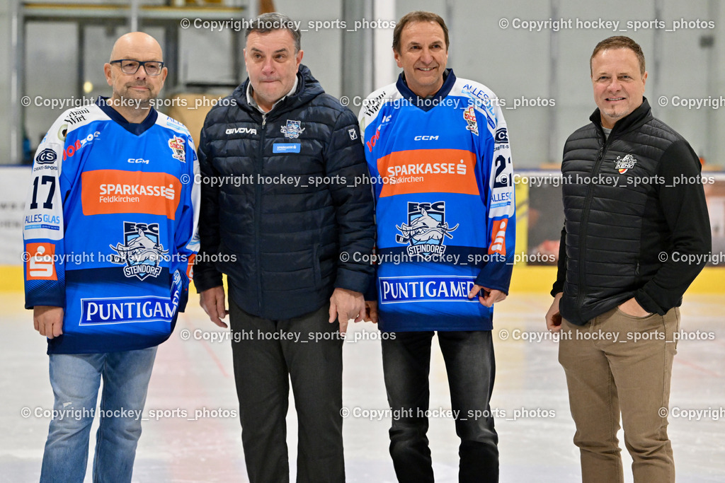 ESC Sparkasse Steindorf vs. LE Kings | Udo Bergner Sparkasse Feldkirchen, Sektionsleiter ESC Steindorf hans Tschernutter, Kärntner Eishockey Präsident Michael Herzog Löschnig, Gerhard Greimer Sparkasse Feldkirchen, ESC Sparkasse Steindorf vs. LE Kings, ESC Sparkasse Steindorf vs. LE Kings am 01.11.2025 in Steindorf (Ossiachersee Halle), Austria, (Photo by Bernd Stefan)
