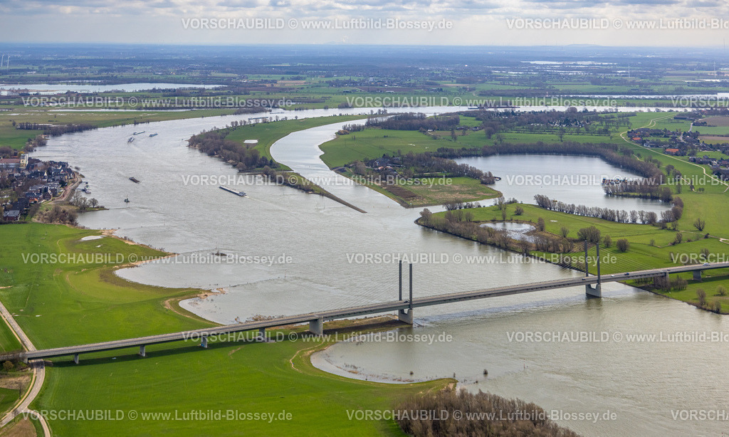 Rees230300552 | Luftbild, Rheinbrücke Rees-Kalkar, Fluss Rhein, Rees, Niederrhein, Nordrhein-Westfalen, Deutschland