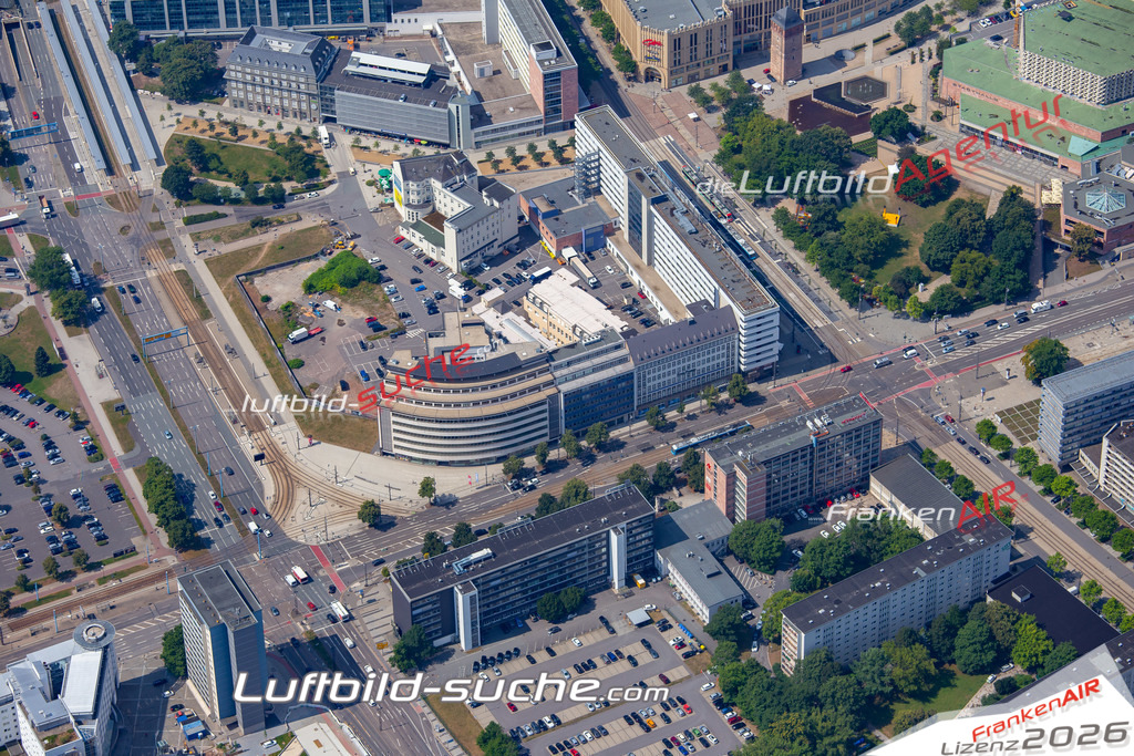aktuelles Luftbild von Bahnhofstrasse Chemnitz - Luftaufnahme wurde 2018 von https://frankenair.de mittels Flugzeug (keine Drohne) erstellt.