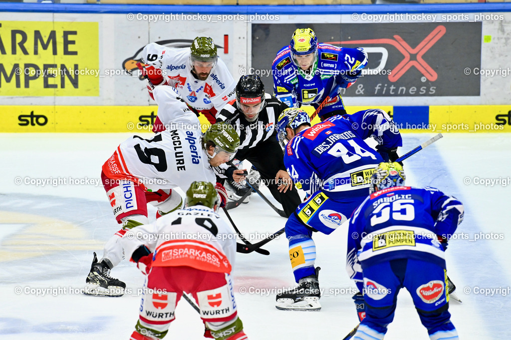 EC IDM Wärmepumpen VSV vs. HC Bozen 19.9.2023 | #19 McClure Brad, #9 Mantenuto Daniel, Konc Daniel, #84 Andrew Desjardins, #72 HUGHES John, win2day icehockeyleague, EC IDM Wärmepumpen - HC Bozen  am 19.09.2023 in Villach (Stadhalle Villach), Austria, (Photo by Bernd Stefan)