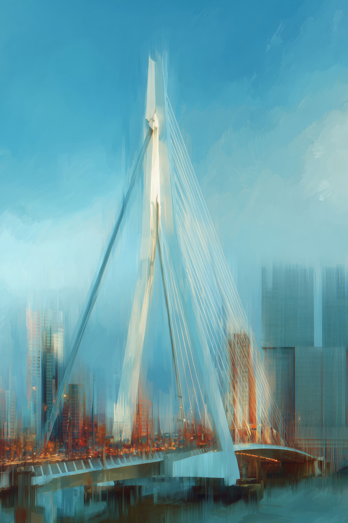 2508026 - Erasmusbrücke in Rotterdam | Bestelle dieses Rotterdamgemälde als hochwertigen Kunstdruck, z.B. auf Leinwand oder hinter Acrylglas in vielen Formaten mit versandkostenfreier Lieferung innerhalb Deutschlands.