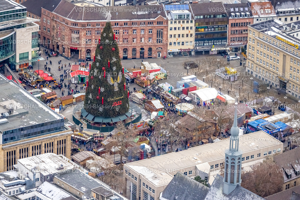Dortmund221201622 | Luftbild, Weihnachtsmarkt und größter Weihnachtsbaum der Welt, Hansaplatz, City, Dortmund, Ruhrgebiet, Nordrhein-Westfalen, Deutschland