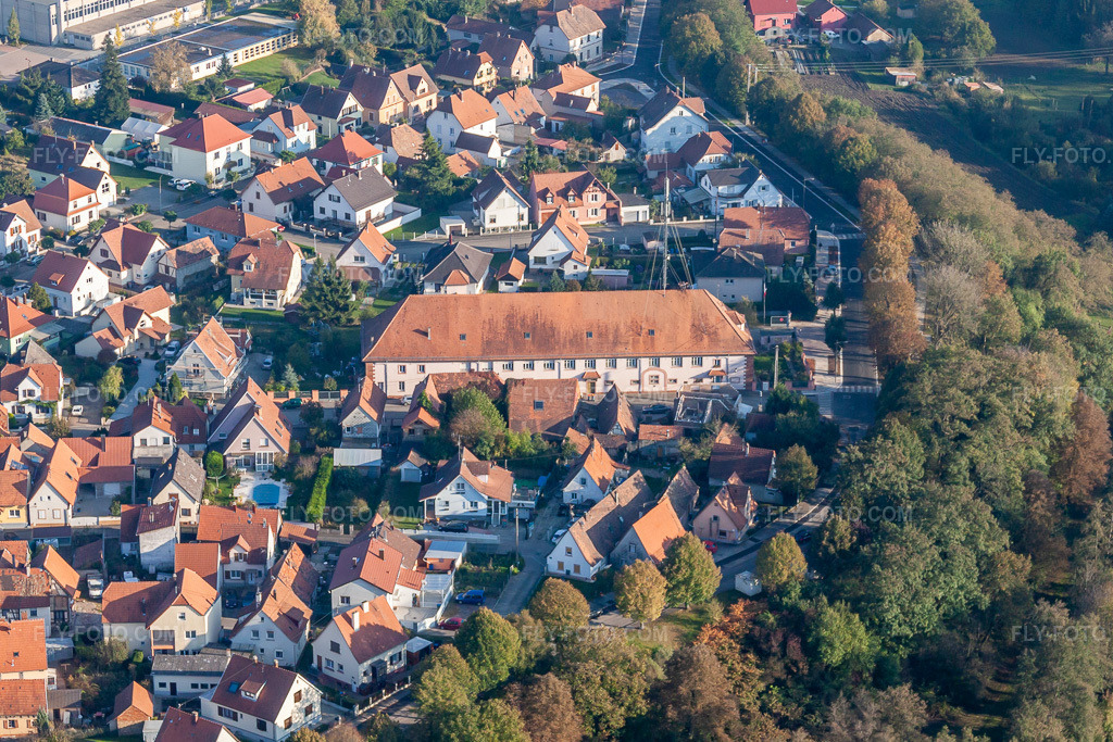 Aerial view: Fire department in the district Neulauterburg in Lauterbourg in the state Bas-Rhin, France.Photo: IMG_45955.jpg taken on 10/23/2011 by Werner Riehm/FLY-FOTO.comResolution of the original: 4408 x 2938 px