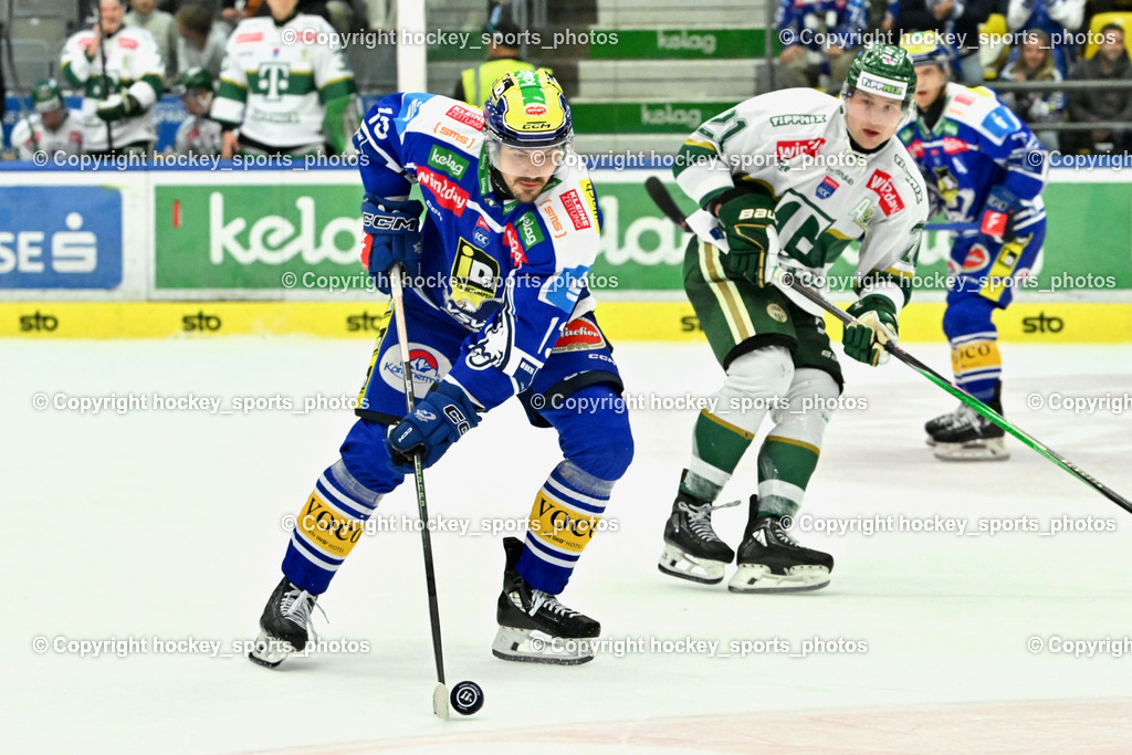 EC IDM Wärmepumpen VSV vs. FTC-TELEKOM JÉGKORONG | #13 Adam Helewka EC VSV, #21 Tyler Coulter FTC-Telekom, EC IDM Wärmepumpen VSV vs. FTC-TELEKOM JÉGKORONG, EC IDM Wärmepumpen VSV vs. FTC-TELEKOM JÉGKORONG am 19.10.2025 in Villach (Stadthalle Villach), Austria, (Photo by Bernd Stefan)