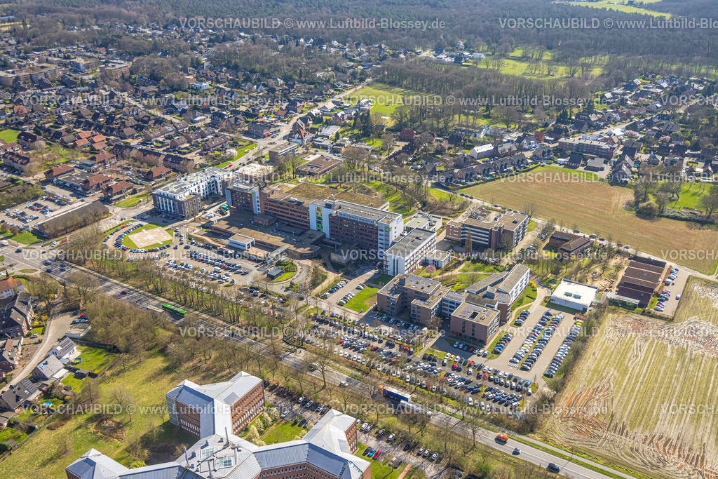 Wesel240310440 | Luftbild, Evangelisches Krankenhaus Wesel EVK Care, Parkplatz, sternförmige Tagesklinik Philipp-Reis-Straße, Schepersfeld, Wesel, Nordrhein-Westfalen, Deutschland