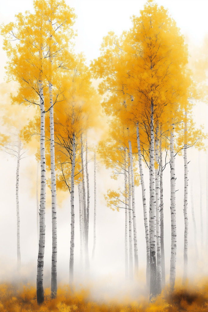 2502049 - Herbstlicher Birkenwald | Modernes Wandbild im Stil eines Gemäldes. Bestellen Sie dieses Motiv als hochwertigen Kunstdruck auf Leinwand, hinter Acrylglas, auf Alu-Dibond oder auch als Poster. 