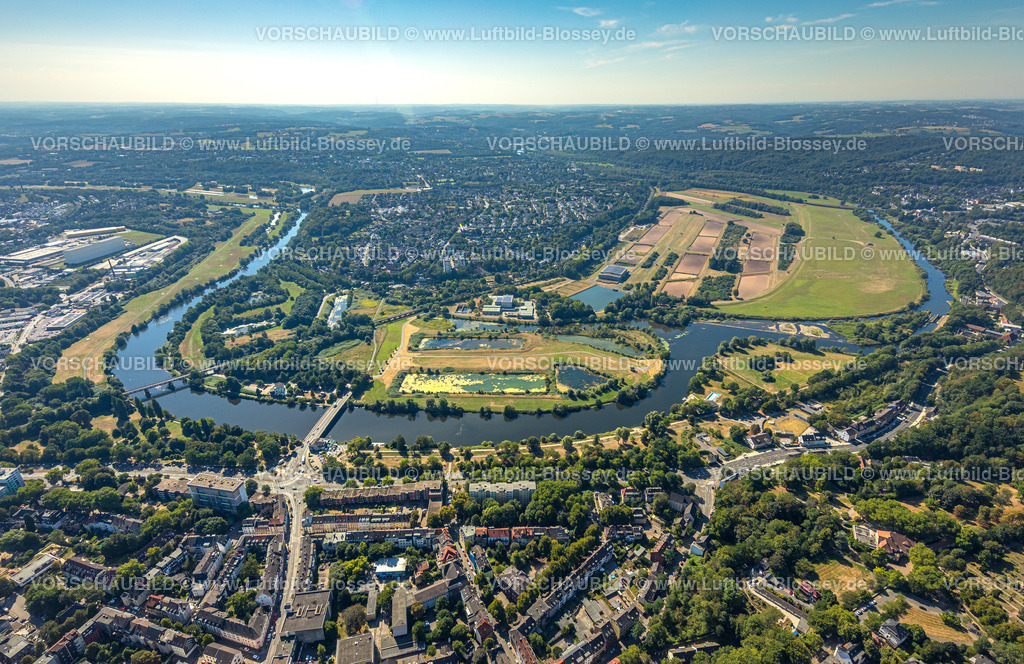 Essen220806964 | Luftbild, Fluss Ruhr, Ruhrschleife, Wassergewinnung Essen GmbH, Spillenburger Wehr, Überruhr, Essen, Ruhrgebiet, Nordrhein-Westfalen, Deutschland