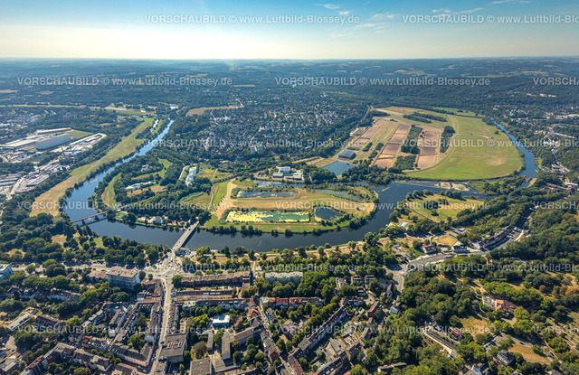 Essen220806964 | Luftbild, Fluss Ruhr, Ruhrschleife, Wassergewinnung Essen GmbH, Spillenburger Wehr, Überruhr, Essen, Ruhrgebiet, Nordrhein-Westfalen, Deutschland