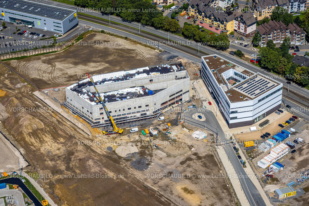 Bochum230802044 | Luftbild, O-Werk Campus, Großbaustelle Mark 51/7, Neubau Wissenschafts- und Technologiequartier, ehemaliges Opel Areal, Laer, Bochum, Ruhrgebiet, Nordrhein-Westfalen, Deutschland