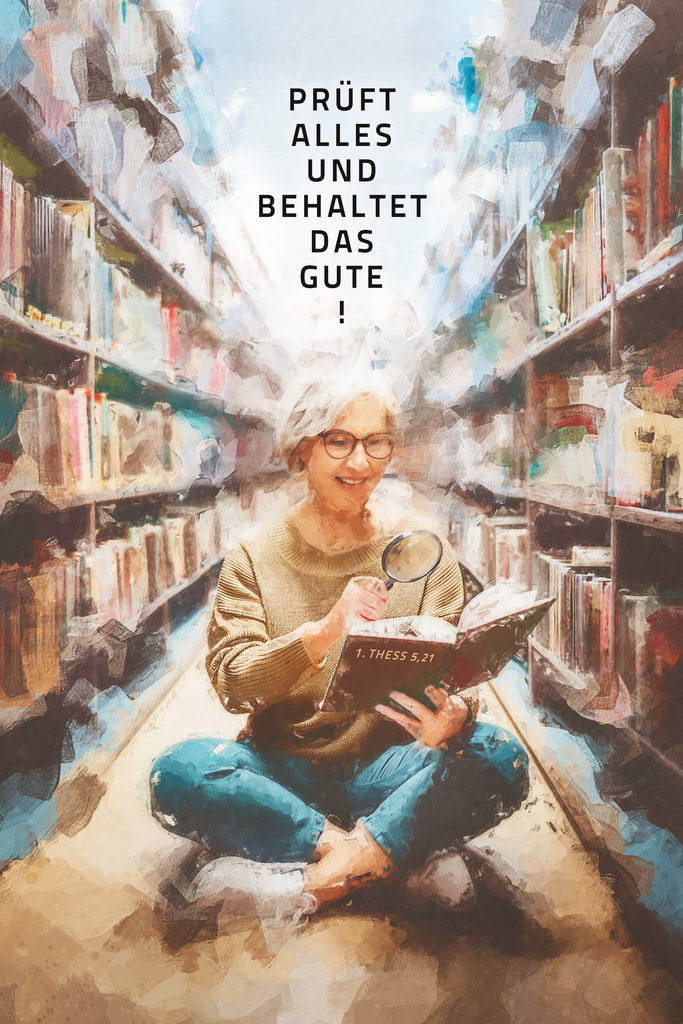 Jahreslosung 2025: Prüft alles und behaltet das Gute! 1. Thessalonicher 5,21 (E) Motiv Frau | Eins von sieben Motiven zur Jahreslosung 2025.