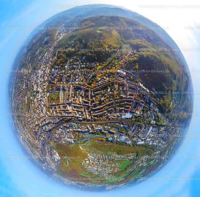 Hagen221020017Wehringhausen | Luftbild, Ortsansicht Stadtteil Wehringhausen, Waldgebiet in Herbstfarben, Fisheye Aufnahme, Fischaugen Aufnahme, 360 Grad Aufnahme, Wehringhausen, Hagen, Ruhrgebiet, Nordrhein-Westfalen, Deutschland