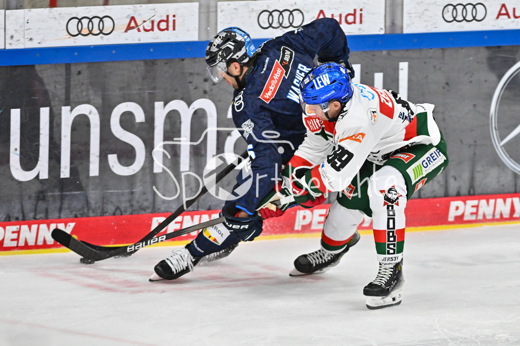 ERC Ingolstadt - Augsburger Panther | im Duell Fabio WAGNER (ERC Ingolstadt #5) und Mark ZENGERLE (Augsburger Panther #89) / Zweikampf / DEL: ERC Ingolstadt - Augsburger Panther, Saturn Arena am 03.11.2024