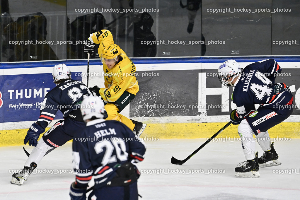 ATSE Graz vs. EHC Lustenau | #44 Klicznik Simon ATSE Graz, #91 Grabher Meier Martin EHC Lustenau, ATSE Graz vs. EHC Lustenau, ATSE Graz vs. EHC Lustenau am 14.02.2026 in Graz (Merkur Eishalle ), Austria, (Photo by Bernd Stefan)