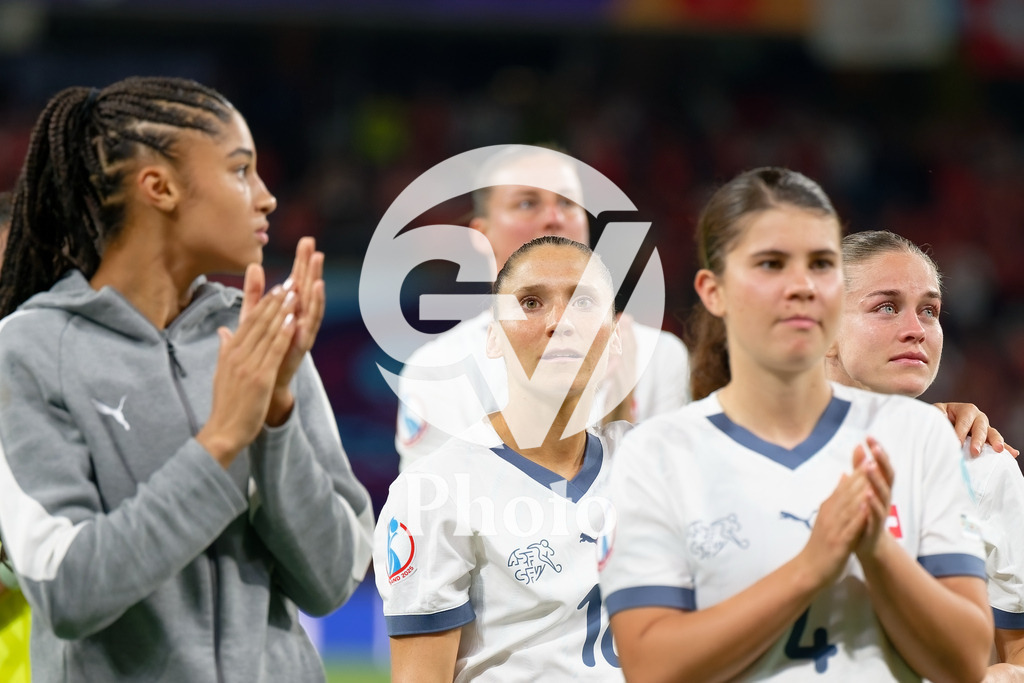 Spain v Switzerland - UEFA Women's EURO 2025 Quarter-Final | BERN, SWITZERLAND - JULY 18: Sandrine Mauron of Switzerland looks dejected  during the UEFA Women's EURO 2025 Quarter-Final match between Spain v Switzerland at Stadion Wankdorf on July 18, 2025 in Bern, Switzerland. (Photo by Giuseppe Velletri/Sports Press Photo/Getty Images)