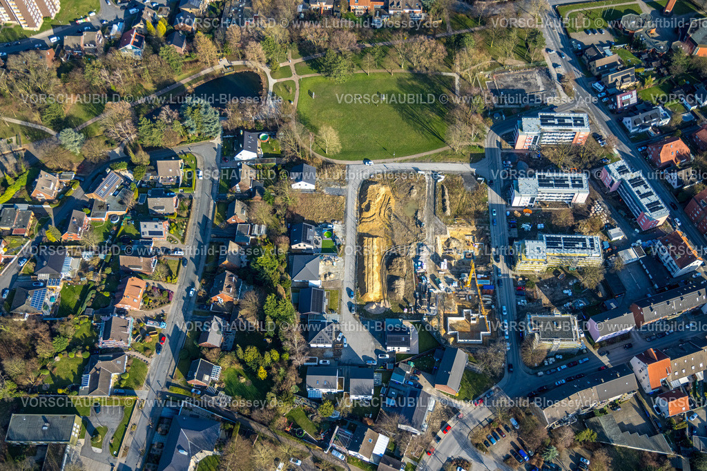 Hamm260203012 | Luftbild, Baugebiet Baustelle mit Baukran und Neubau Wohnhäuser Am Hallohpark, Bockum-Hövel, Hamm, Ruhrgebiet, Nordrhein-Westfalen, Deutschland
