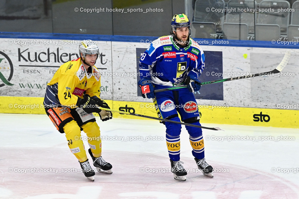 EC IDM Wärmepumpen VSV vs. Vienna Capitals | #24 Simon Bourque Vienna Capitals, #8 Maximilian Rebernig EC VSV, EC IDM Wärmepumpen VSV vs. Vienna Capitals, EC IDM Wärmepumpen VSV vs. Vienna Capitals am 28.01.2026 in Villach (Stadthalle Villach), Austria, (Photo by Bernd Stefan)