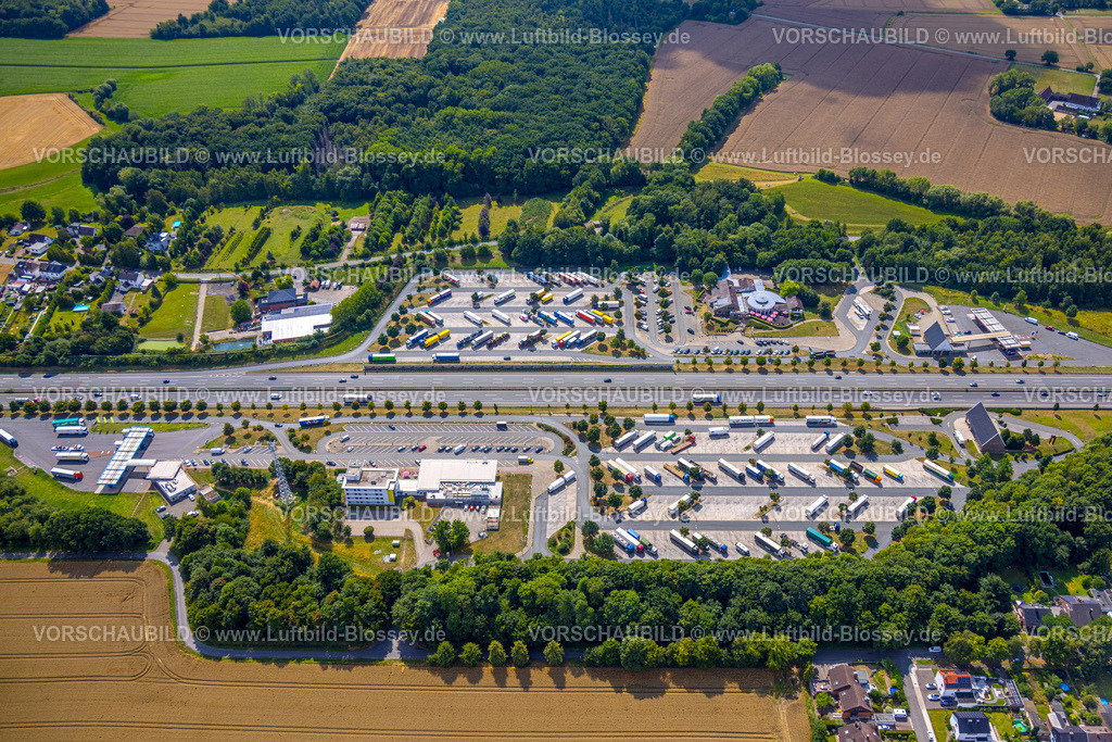 Hamm250701580Rhynern | Luftbild, Serways Raststätte Rhynern, Autobahnraststätte mit Autobahn A2, LKW Parkplatz, Stadtbezirk Rhynern, Hamm, Ruhrgebiet, Nordrhein-Westfalen, Deutschland