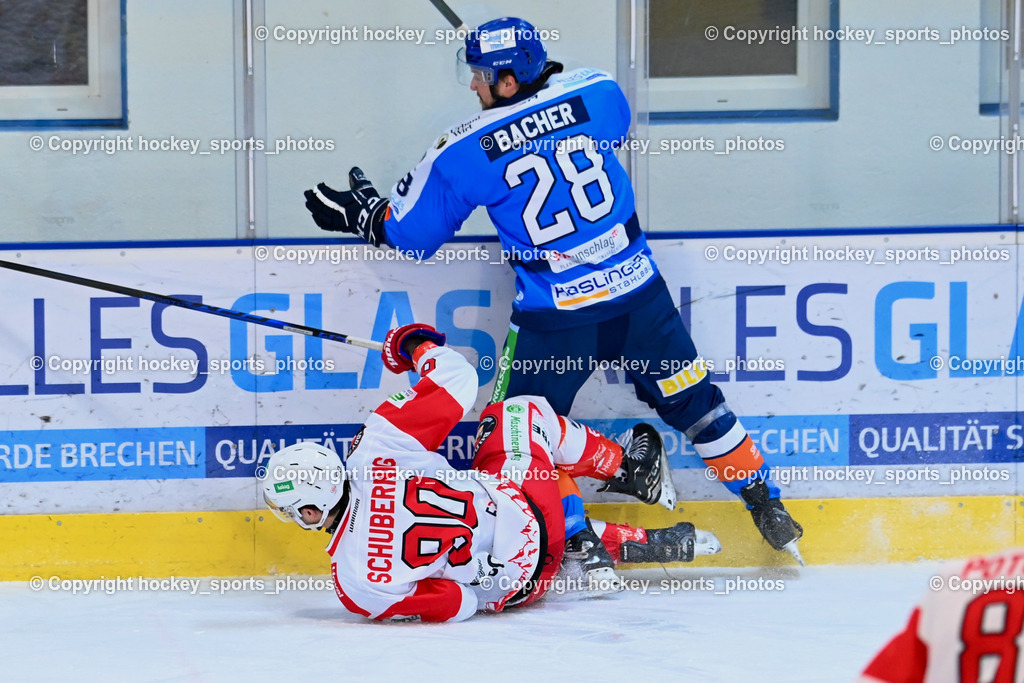ESC Sparkasse Steindorf vs. ESV Ferlach | #90 Schubernig Markus ESV Ferlach, #28 Bacher Stefan ESC Steindorf, ESC Sparkasse Steindorf vs. ESV Ferlach, ESC Sparkasse Steindorf vs. ESV Ferlach am 22.02.2026 in Steindorf  (Ossiachersee Halle ), Austria, (Photo by Bernd Stefan)