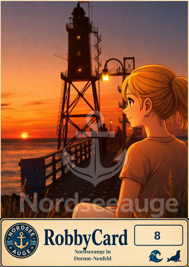 RobbyCard 08: Nordseeauge in Dorum-Neufeld | Nordseeauge zeigt ruhige Fotokunst von der Nordsee. Hochwertige Prints, Bilder und Motive mit Weite, Licht und Meer – für Zuhause oder als Geschenk. Robbycard-Nordsee Erlebnisse zum sammeln