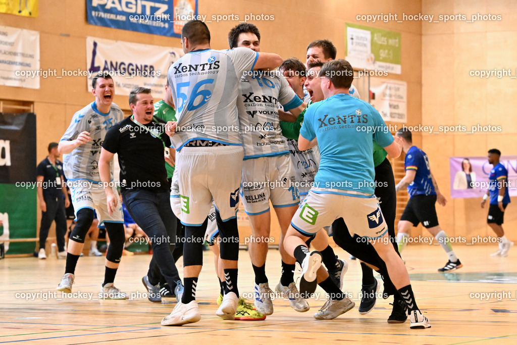 SC Ferlach vs. HSG Xentis Lipizzanerheimat | Jubel HSG Xentis Lipizzanerheimat Mannschaft, #23 Sirotic Karpo HSG Xentis Lipizzanerheimat, #99 Strasek Denis HSG Xentis Lipizzanerheimat, #56 Beciri Kristian HSG Xentis Lipizzanerheimat, #10 Mehmedovic Omer HSG Xentis Lipizzanerheimat, SC Ferlach vs. HSG Xentis Lipizzanerheimat, SC Ferlach vs. HSG Xentis Lipizzanerheimat am 03.05.2025 in Ferlach (Ballspielhalle Ferlach), Austria, (Photo by Bernd Stefan)