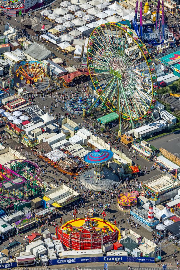 Herne240803428 | Luftbild, Cranger Kirmes, Volksfest mit Fahrgeschäften und Gastronomie, Riesenrad, Unser Fritz, Herne, Ruhrgebiet, Nordrhein-Westfalen, Deutschland
