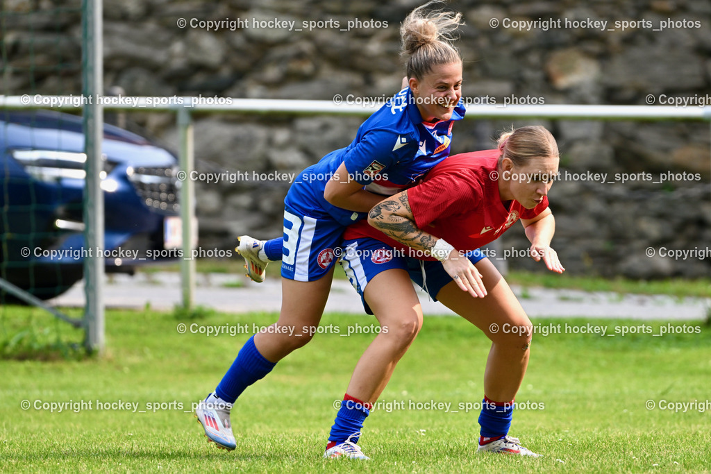 Carinthians Hornets vs. GAK 1902 Frauen | Jubel GAK, #7 Vanessa Kraker GAK, #14 Anna Maria Kaiser GAK, Carinthians Hornets vs. GAK 1902 Frauen, Carinthians Hornets vs. GAK 1902 Frauen am 01.09.2024 in Sachsenburg (Sportplatz Sachsenburg), Austria, (Photo by Bernd Stefan)