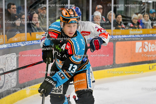 AUT, ICE, Black Wings Linz vs HC Innsbruck | 08.12.2024, Eishalle Linz, AUT, ICE Eishockey Liga, Black Wings Linz vs HC Innsbruck, im Bild Gerd Kragl of Steinbach Black Wings Linz, Stefan Klassek of HC TIWAG Innsbruck Die Haie // ICE win2day Hockey League Match between Black Wings Linz and HC Innsbruck in Linz, Austria on 2024/12/08