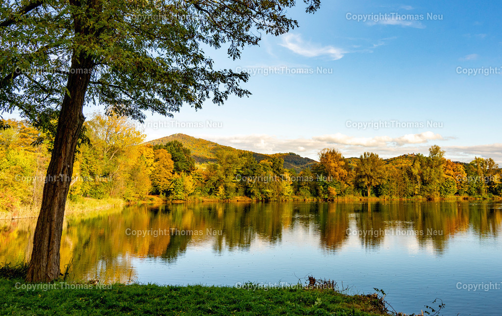 Herbststimmung_Bensheim_Oktober-17 | bbe, Goldener Oktober, herbststimmung, Bensheim, am Niederwaldsee hat man Blick audie herbstlich gefärbte Bergstraße mit Melibokus und Auerbacher Schloß, ,, Bild: Thomas Neu