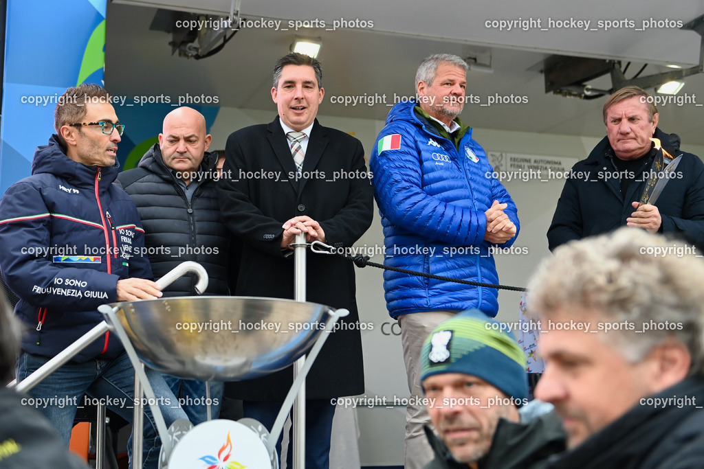 European Youth Olympic Festival EYOF 2023 Pressekonferenz | Stefano Mazzolini, Gemeinderat Spittal an der Drau Marco Brandner, Stadtrat Spittal an der Drau Christoph Staudacher, Bürgermeister Spittal an der Drau Gerhard Köfer, Giorgio Brandolin