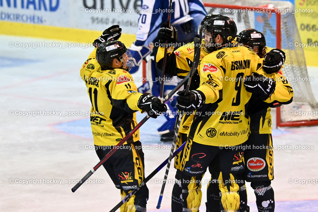 ESC Steindorf vs. MET PHOTOVOLTAIK HORNETS SPITTAL | #11 Kucher Florian EC Hornets Spittal, Jubel HORNETS SPITTAL, #9 Essmann Kevin EC Hornets Spittal, #24 Brunner Noel EC Hornets Spittal, #12 Glavic Gasper EC Hornets Spittal, ESC Steindorf vs. MET PHOTOVOLTAIK HORNETS SPITTAL, ESC Steindorf vs. MET PHOTOVOLTAIK HORNETS SPITTAL am 26.10.2024 in Steindorf (Ossiachersee Halle), Austria, (Photo by Bernd Stefan)