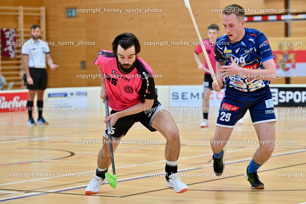 VSV Unihockey vs. Wiener Floorball Verein | #95 FELSBERGER Niklas Wiener Floorballverein, #29 Anze Brajic VSV Unihockey, VSV Unihockey vs. Wiener Floorball Verein, VSV Unihockey vs. Wiener Floorball Verein am 18.05.2025 in Villach (Ballspielhalle St. Martin), Austria, (Photo by Bernd Stefan)