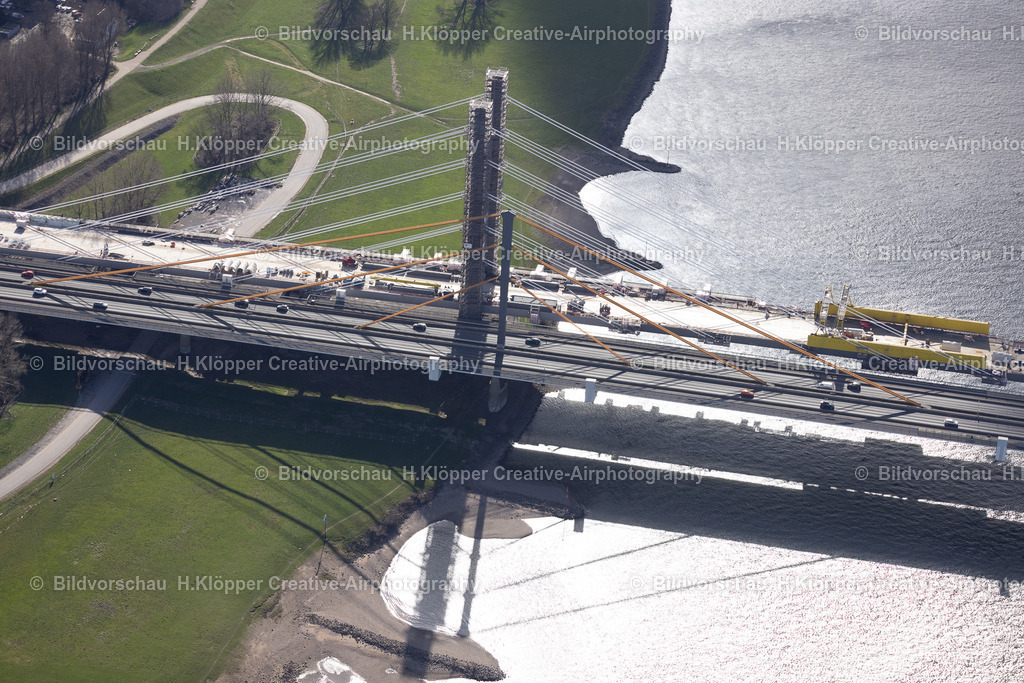 Luftbild Duisburg Rheinbrücke Neuenkamp 47198 Duisburg-1372 | Aerial view of new construction of Rhine bridge Bad Neuenkamp in Duisburg , highway A40 , North Rhine Westphalia Germany Europe. - Realisiert mit Pictrs.com