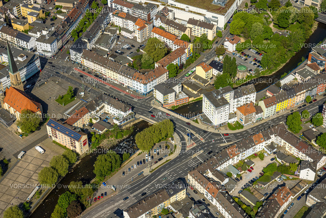 Hagen240504162 | Luftbild, Wohngebiet an der Simson-Cohen-Brücke über den Fluss Volme, Abzweig Märkischer Ring und Volmestraße Bundesstraße B54, Mittelstadt, Hagen, Ruhrgebiet, Nordrhein-Westfalen, Deutschland