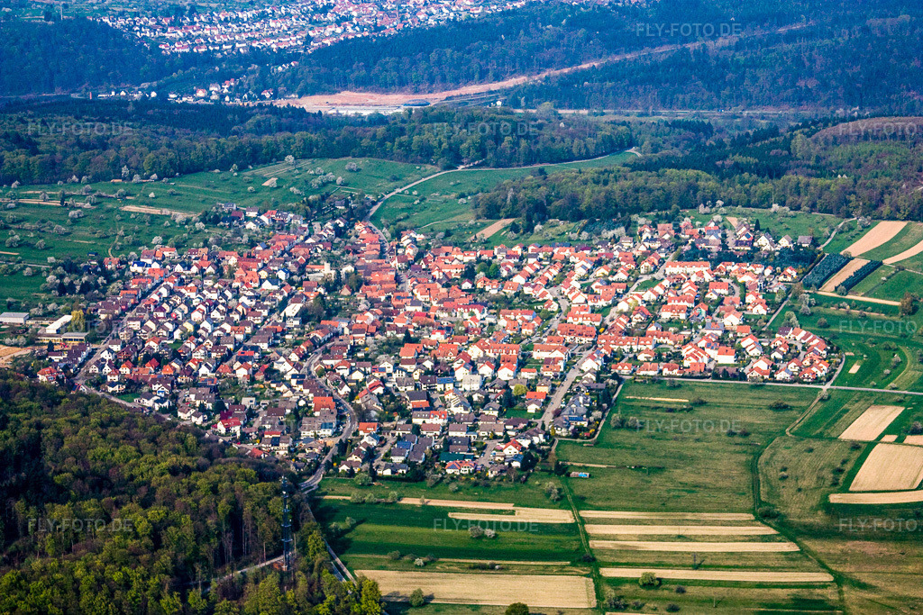 Luftbild: Dorf von Südosten im Ortsteil Spessart in Ettlingen im Bundesland Baden-Württemberg in Deutschland. Foto: IMG_17744.jpg vom 12.04.2009 durch Werner Riehm/FLY-FOTO.de