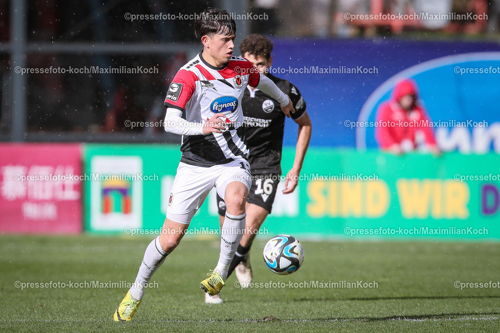 Koe3Liga24022401022 | 24.02.2024, Köln, Fußball, bwin 3. Liga Herren, Sportpark Höhenberg, 27. Spieltag, Saison 2023 2024, FC Viktoria Köln – SV Sandhausen: Luca de Meester de Tilbourg (Viktoria Köln). 
DFB regulations prohibit any use of photographs as image sequences and or quasi-video.