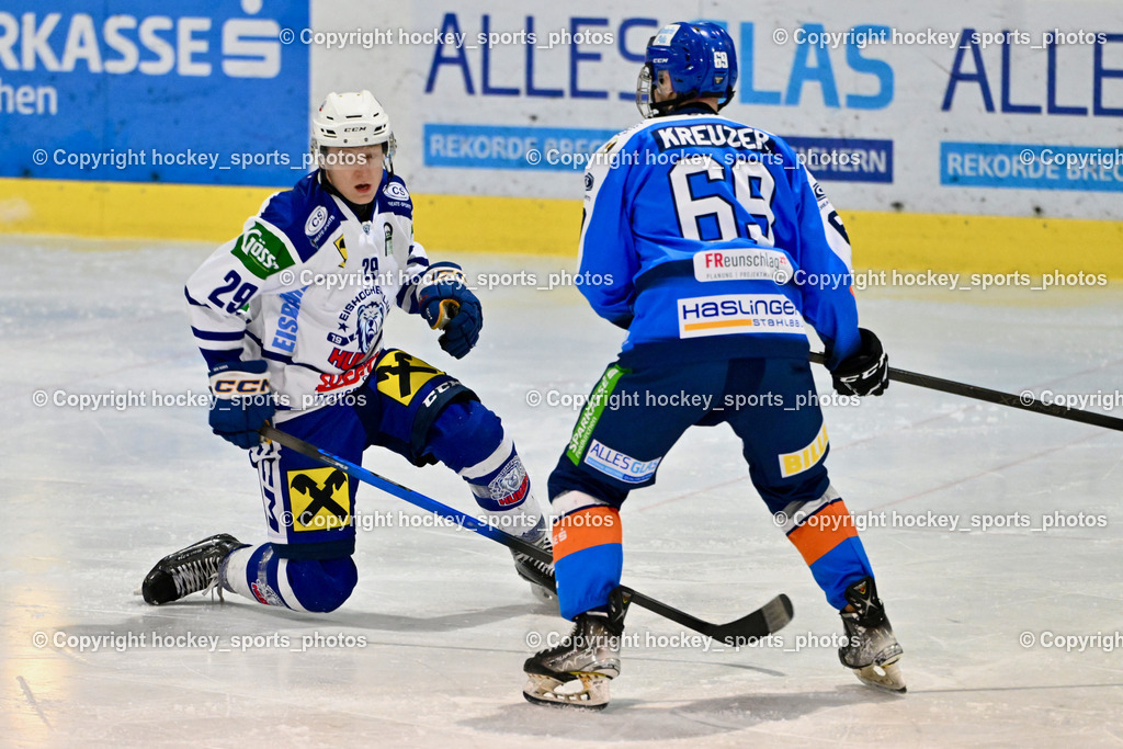 ESC SPARKASSE STEINDORF vs. UECR Huben  | #29 Bstieler Raphael UECR EISBÄREN HUBEN, #69 Kreuzer Philipp ESC Steindorf, ESC SPARKASSE STEINDORF vs. UECR Huben , ESC SPARKASSE STEINDORF vs. UECR Huben  am 06.02.2026 in Steindorf (Ossiachersee Halle), Austria, (Photo by Bernd Stefan)