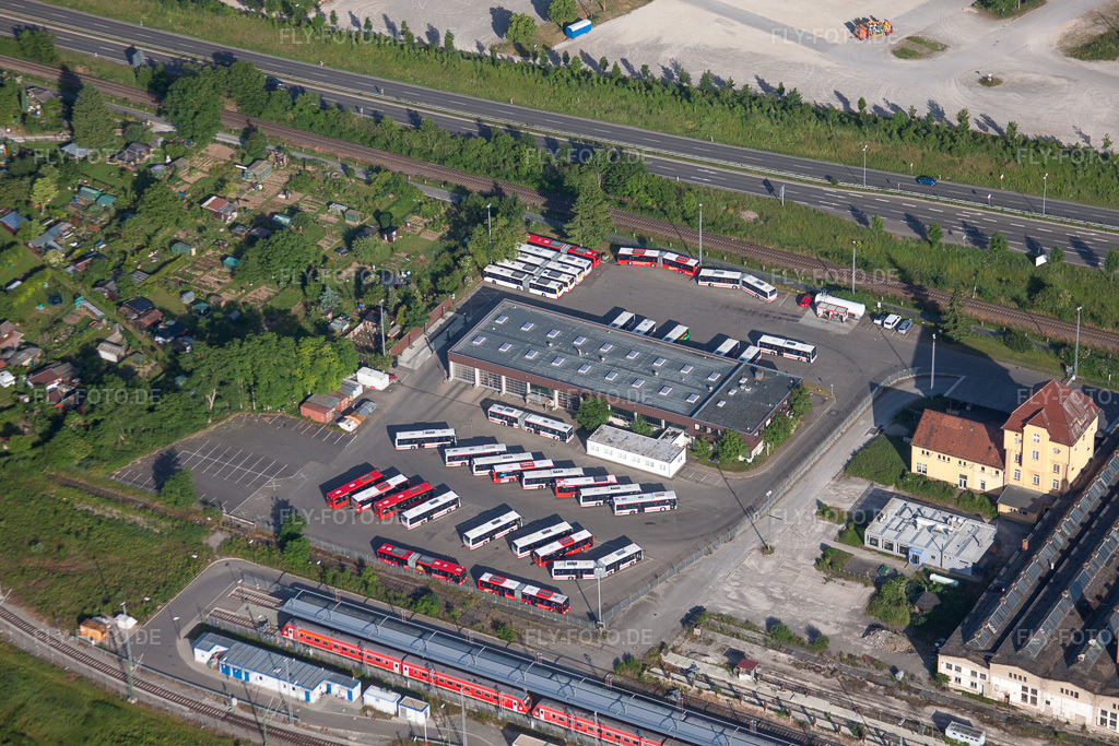 Luftbild: Nahverkehrs- und Bus- Depot der Städtischen Verkehrsbetriebe BRG Stuttgart GmbH im Ortsteil Derendingen in Tübingen im Bundesland Baden-Württemberg in Deutschland. Foto: IMG_67714.jpg vom 09.06.2014 durch Werner Riehm/FLY-FOTO.de