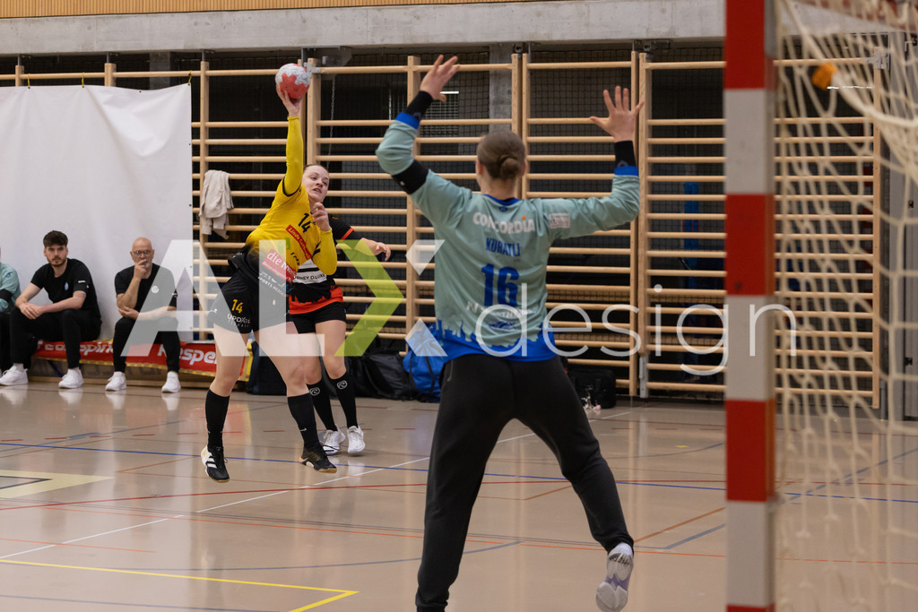 Handball I Frauen I Saison 2025-2026 I Handball Swiss Premium League 1 | Women I Round 5 I  Yellow Winterthur - GC Amicitia Zürich I 15.03.2026 | 14 Jessica Mössner (CH) (Yellow Winterthur) – Flügel links - Realisiert mit Pictrs.com