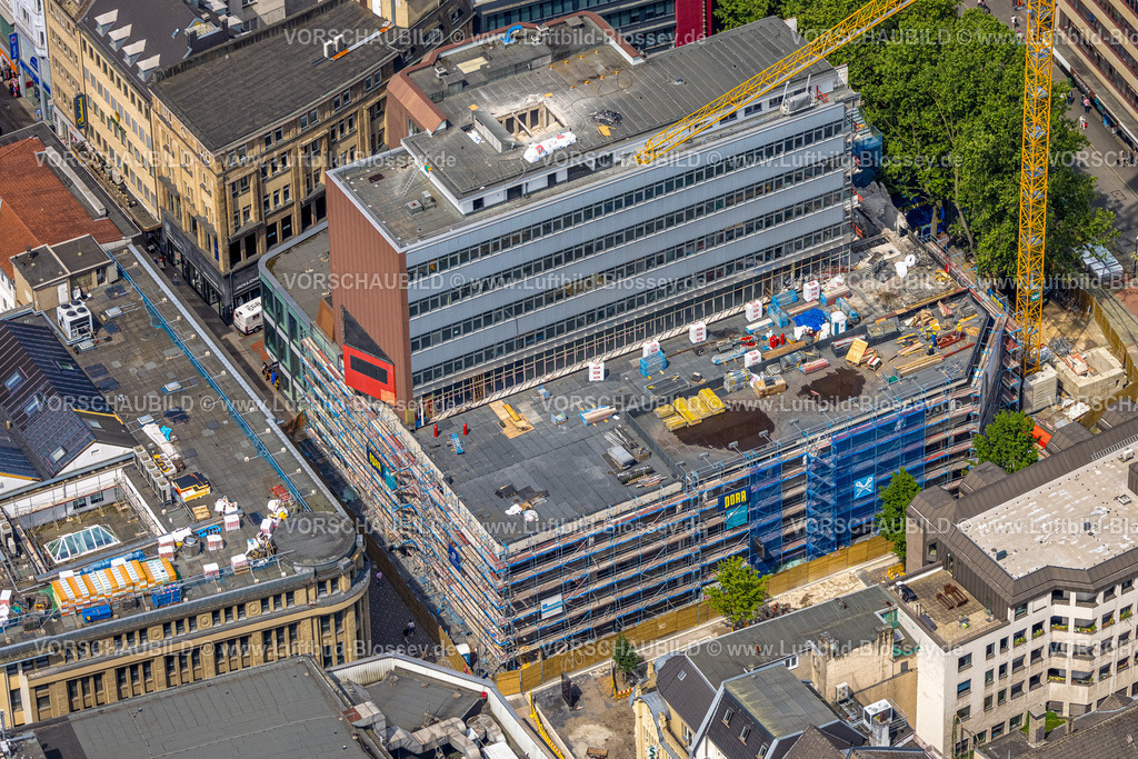 Dortmund240507226 | Luftbild, Baustelle und Baukran mit Sanierung am Gebäude ehemals Esprit und Mayersche Buchhandlung, Westenhellweg Ecke Hansastraße, Platz von Netanya, City, Dortmund, Ruhrgebiet, Nordrhein-Westfalen, Deutschland