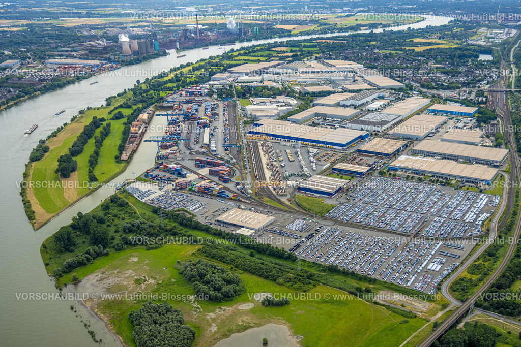 Duisburg240704046-West | Luftbild, Duisburg-West, logport I (Eins) Rheinhausen, duisport mit Automobil-Logistik am Fluss Rhein, Friemersheim, Duisburg, Ruhrgebiet, Nordrhein-Westfalen, Deutschland
