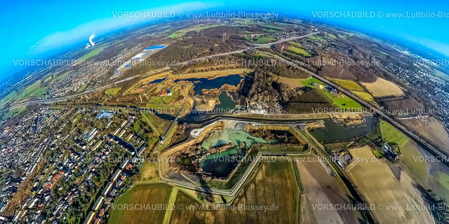 Castrop-Rauxel240190056EmscherRueckhaltebecken | Luftbild, RegenRückhaltebecken, Hochwasserrückhaltebecken Mengede / Emscher-Auen am Autobahndreieck Dortmund-Nordwest Mengede der Autobahn A2 und Autobahn A45, Hof Emscher-Auen und Waldgebiet, Wohngebiet Ickern, Erdkugel, Fisheye Aufnahme, Fischaugen Aufnahme, 360 Grad Aufnahme, tiny world, little planet, fisheye Bild, Ickern, Castrop-Rauxel, Ruhrgebiet, Nordrhein-Westfalen, Deutschland