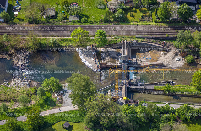 Bestwig240502898 | Luftbild, Baustelle Bauarbeiten Sanierung Stauwehr Velmede, Velmede, Bestwig, Sauerland, Nordrhein-Westfalen, Deutschland